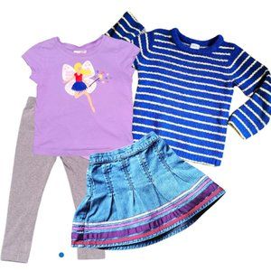 EUC 4T Bundle: fairy t-shirt, marshmallow sweater, denim skirt, leggings